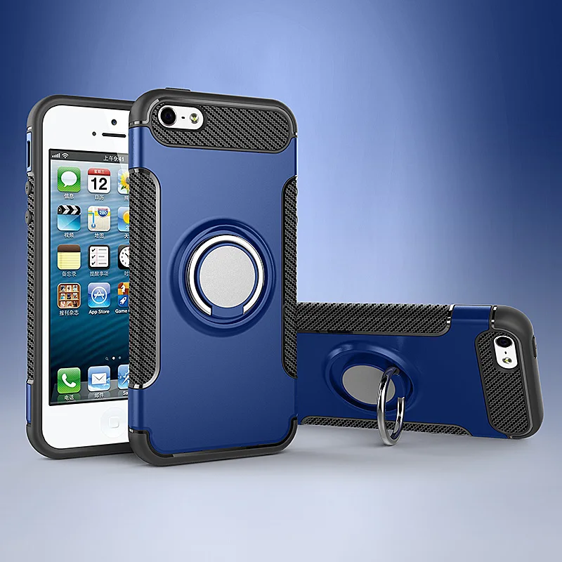 Fashion Case For iPhone 6 s 6S 7 7S 8 Plus X 10 5 5S 5SE ihone 6Plus 6SPlus 7Plus 8Plus Cell Phone Metal magnetic bracket Cover - Цвет: Синий