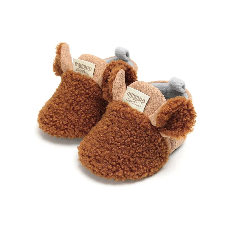 Обувь с героями мультфильмов для новорожденных мальчиков и девочек; обувь для первых шагов; мягкая бархатная хлопковая Утепленная зимняя обувь для малышей