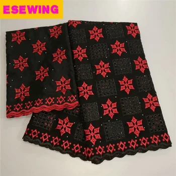 

Black 5+2yards/lot High Quality Nigerian Cotton Lace With French Net lace Set African Lace Fabric For Party Dress Free Shipping
