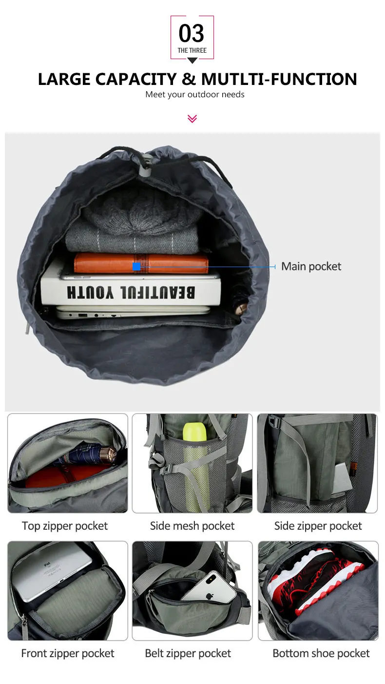 Mochilas de Acampamento Esporte com Capa Xa726wa ao ar Caminhadas Bolsa Chuva Viagem Escalada Montanhismo Livre 75l 8 Mochilas escal.