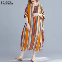 Женское летнее платье в полоску, сарафан ZANZEA 2019, винтажное платье макси с рукавами «летучая мышь», Vestidos, женский халат с печатным рисунком