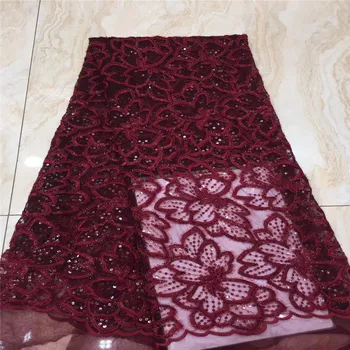 

Madison (5yards/lot ) 2019 New High quality emerald wine African tulle lace French net lace fabric with Sequins for party