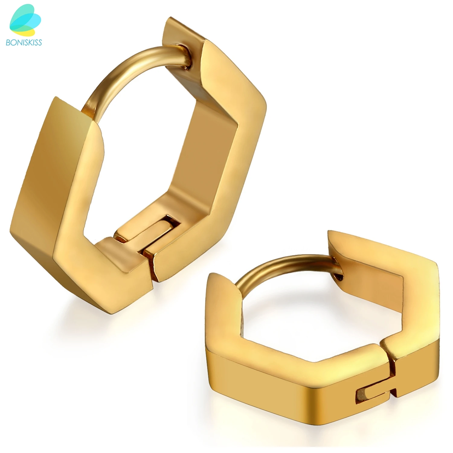 BONISKISS Unisex Stainless Steel Hexagon Screw Nut Shape Ear Stud Ring