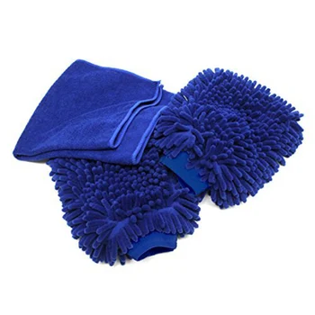 

Premium Fiber + Chenille Car Wash Mitt (3-Pack) with polishing cloth, High Density, Ultra-soft wash glove, Lint Free-Scratch F