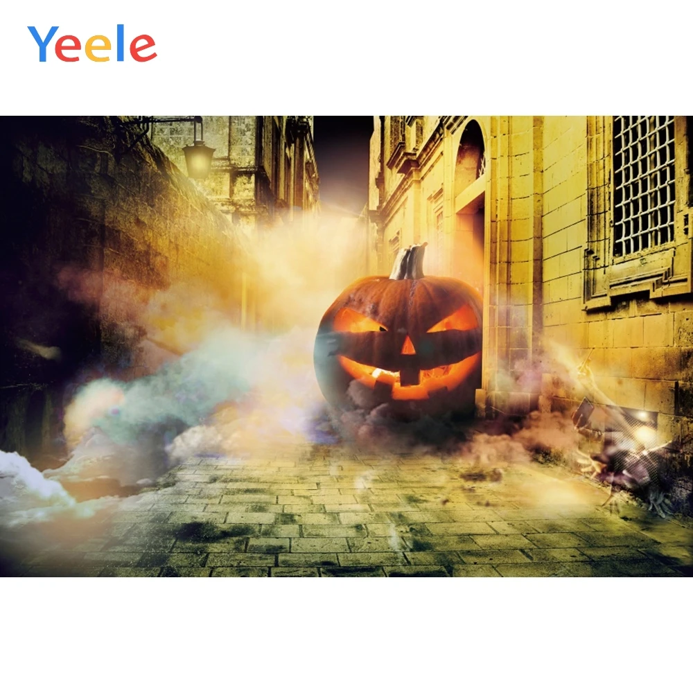 

Yeele Halloween Grunge Castle Floor Pumpkin Fog Photography Backdrops Personalized Photographic Backgrounds For Photo Studio