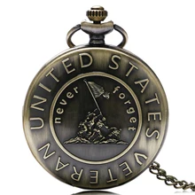 Памятные истории "Ветеран США" бронзовые карманные часы с цепочкой ожерелье
