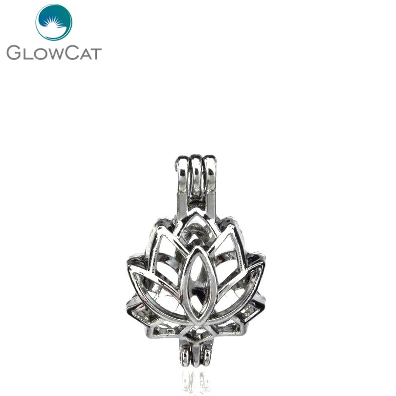

K52 10X/lot Silver Alloy Flower Lotus Oysters Real Pearl Cage Pendant Locket
