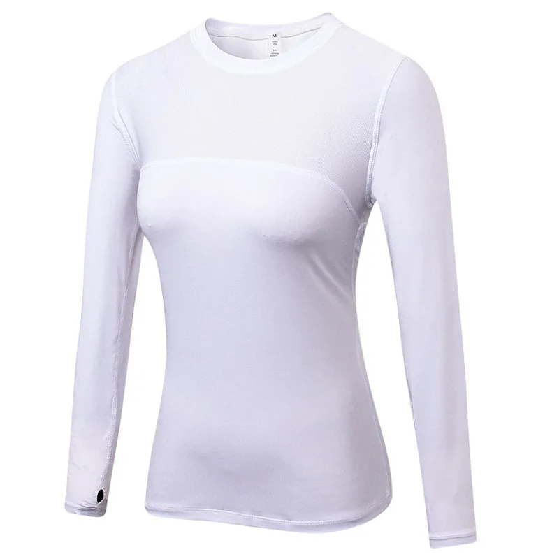 AtejiFey, хит, Женская облегающая футболка для фитнеса, сухая, подходит для тренировок, спортивный костюм для бега, спортивная одежда с длинным рукавом, футболка для спортзала или йоги - Цвет: Белый