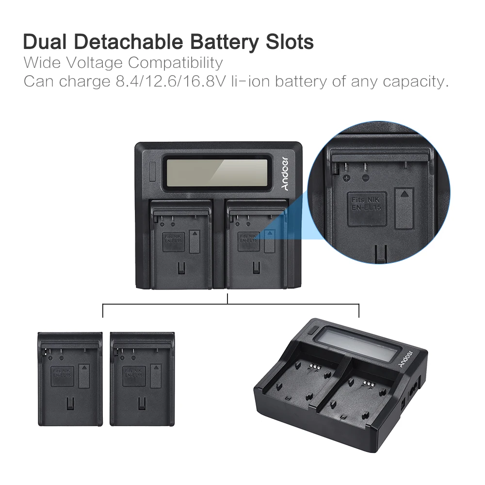 Andoer NP-F970 Dual Channel Digital Camera Battery Charger w/ LCD Display for Sony NP-F550/F750/F950/ NP-FM50/FM500H/QM71