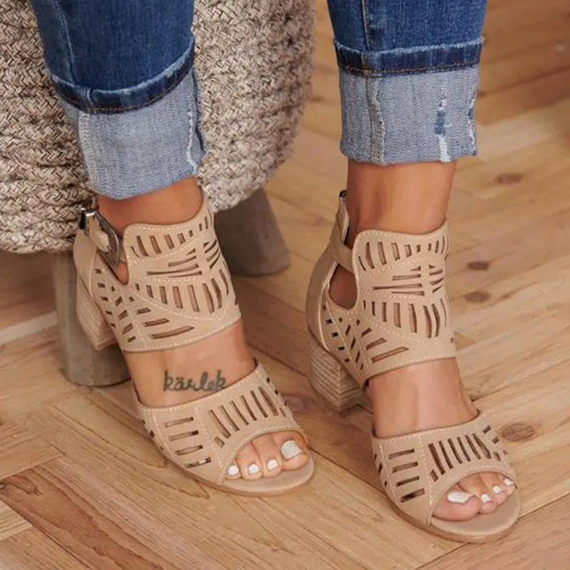 

HEFLASHOR Heel Sandals Women Flats Back Strap Gladiator Fashion Open Toe Platform Women Buckle Sandals Shoes Plus Size 2019