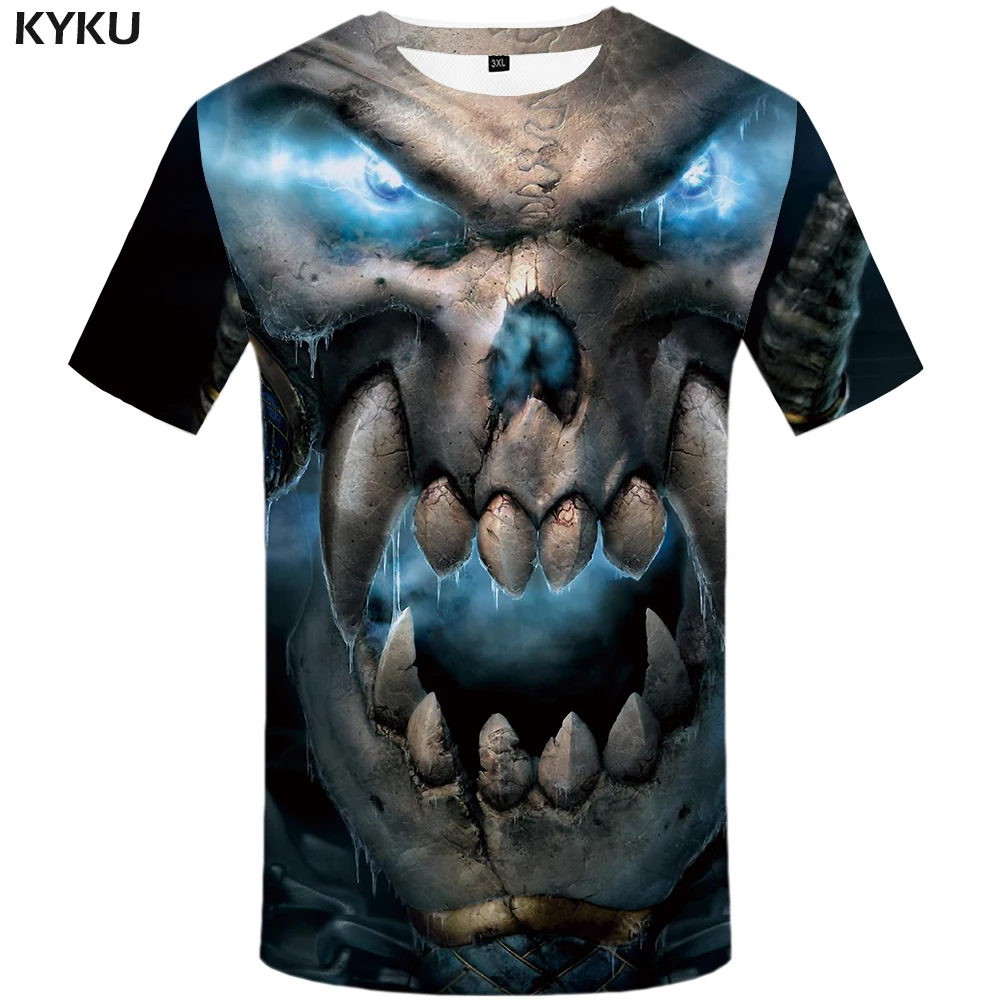 Мужская футболка с черепом KYKU Готическая принтом в стиле панк 2019|t-shirt top|top menskull t