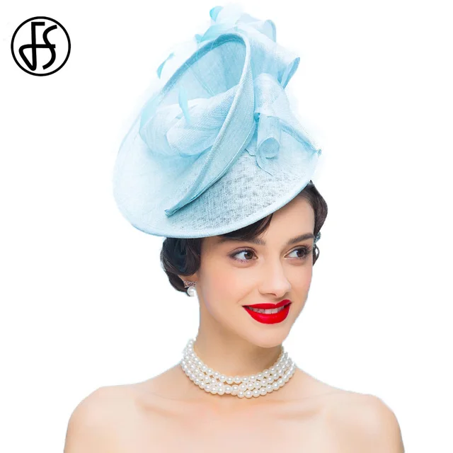 FS Fascinators Hats For Woman Elegant Sky Blue Ladies Sinamay Formal