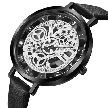 

Skeleton Thin Strap Quartz Women's Watches Geneva New Style Ms Watch Foreign Trade female fenimino relogios saati leather clock