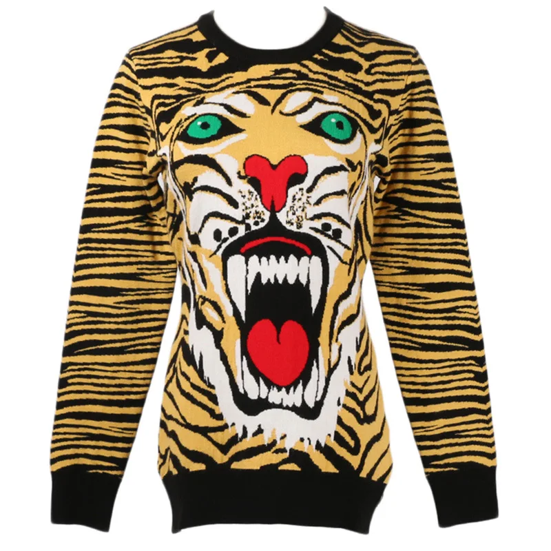 GRUIICEEN streetwear tiger women sweater round neck slim ugly christmas