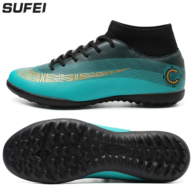 

sufei Men Football Boots TF High Ankle Superfly Soccer Shoes Turf Cheap Sock Cleats Kids Futsal Sport Training Sneakers