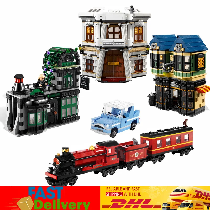 

Lepin 16012 2025 Pcs Diagon Alley +16031 724 Pcs Hogwarts Express Building Blocks Bricks Toys Compatible LegoINGlys 10217 4841