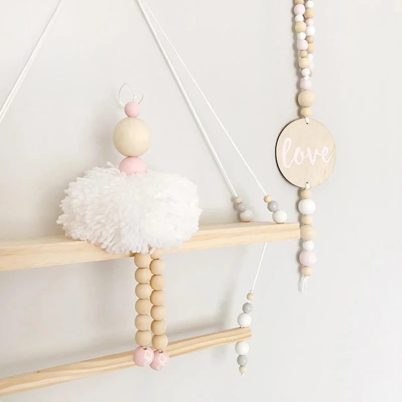 

INS Nordic Style Wooden Peg Girls Room Decor Kids Room Decoration Wooden Beads Pink Ornaments Girls Room Photo Props