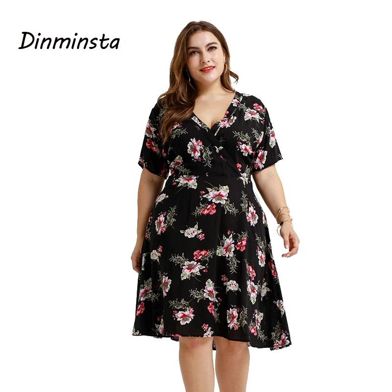 Plus size v neck dress with sleeves Clearance