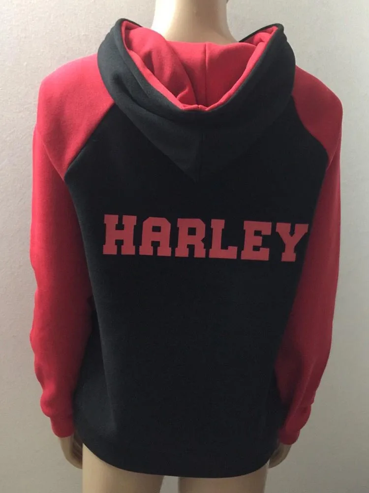 Hitmebox Suicide Squad Harley Quinn Cosplay Costumes Casual Sports Hooded Sweatshirts ladies Fleece Colorblock Tops Hoodies