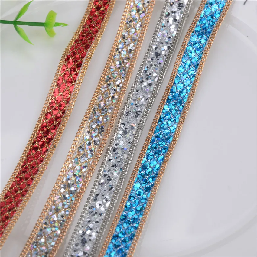 2yards/lot 11mm wide sequins rhinestone Chain Iron on Hotfix Crystal