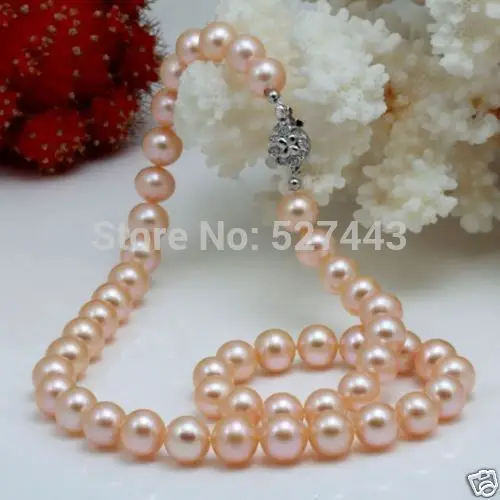 

Wholesale Charming natural 9-10mm akoya AAA+ pink pearl necklace