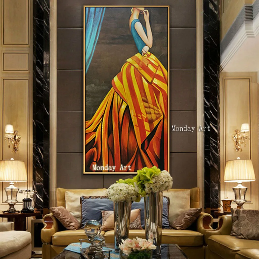 MM Handmade-abstract-figure-girl-with-yellow-striped-skirt-oil-painting-on-Canvas-wall-art-picurte-for (4)