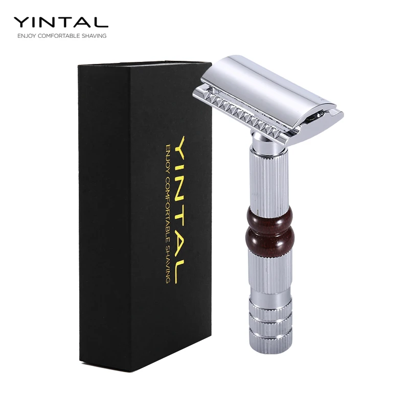 

YINTAL Wet Shaving Stainless Safety Razor Chrome Shaver for Men Women with 5 Blades Stainless steel tube handle