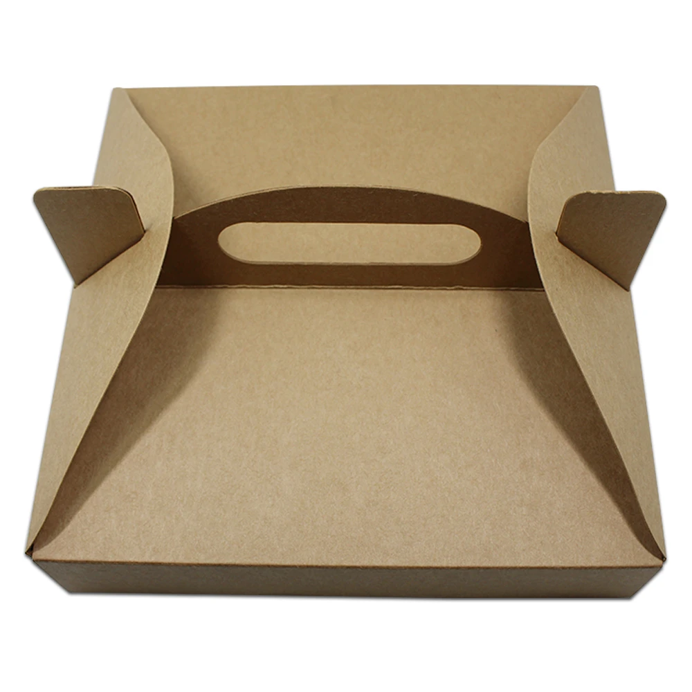 

50pcs Wholesale Square Brown White Kraft Paper Pizza Box Food Packaging with Handle Paperboard Cardboard Carton Party 3 Sizes
