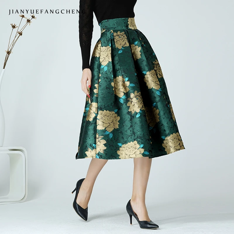 2019 Vintage Womens A Line High Waist Tutu Skirt Floral Pleated Ball Gown Ladies Plus Size Midi Skirt Mid-Calf Jupe For Women 2019 Vintage Womens A Line High Waist Tutu Skirt Floral Pleated Ball Gown Ladies Plus Size Midi Skirt Mid-Calf Jupe For Women