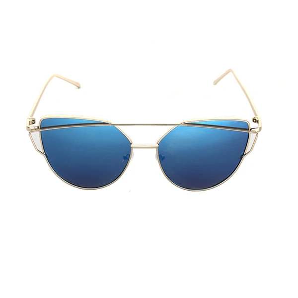Кошачий глаз, Ретро стиль, фирменный дизайн, розовое золото, Зеркальные Солнцезащитные очки для женщин, металлические, отражающие, Плоские линзы, солнцезащитные очки для женщин - Цвет линз: Gold Blue