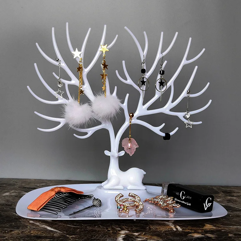 

Plastic Jewelry Makeup Organizer Cosmetic Deer Tree Rack For Earring Necklace Holder Storage Organizer Secret Compartment Shelf
