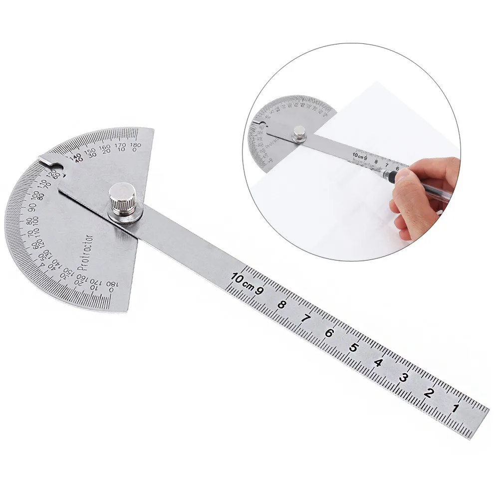 

180 Degree 100mm Stainless Steel Protractor with Scale Fixing Screw for Angle Length Ruler Measuring Tool Architectural Design