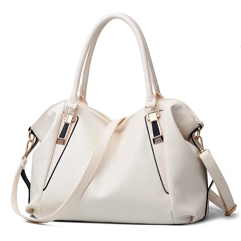 Elegant Fashion PU Women Handbag Beige Classic Office Lady Shoulder Bag