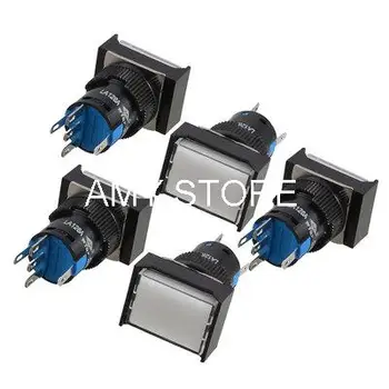 

10x 5 Pins White Rectangle Cap DC 12V Lamp Light 1NO 1NC AC 110V 5A Momentary Spring Return PushButton Switch 16mm Mounting Hole