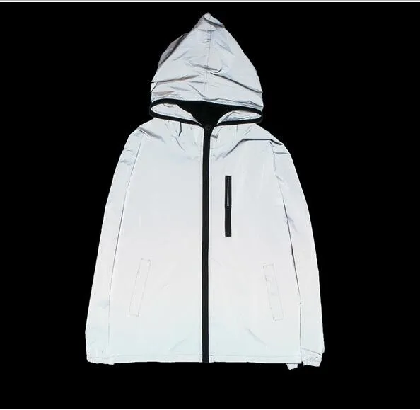 

3m Full Reflective Jacket Men Street Riding Motorcycle Night Shinny Safety Jackets Coat Hip Hop Men Hooded Jackets