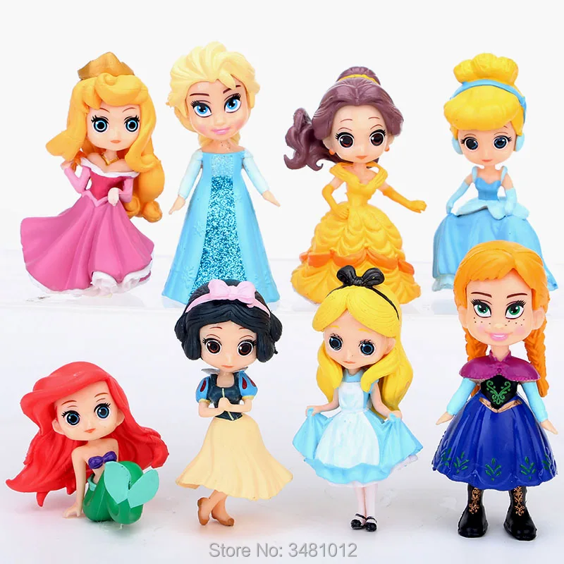 

8pcs Aurora Briar Rose Elsa Anna Snow White Alice Cinderella Ariel Belle PVC Action Figures Dolls Cartoon Anime Figurines Toys