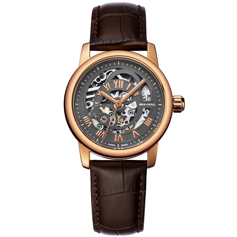 

Seagull Rose Gold Case Hollow Out Skeleton Roman Numerals Women Lady's Automatic Fashion Watch 519.21.5042LK Sapphire Crystal