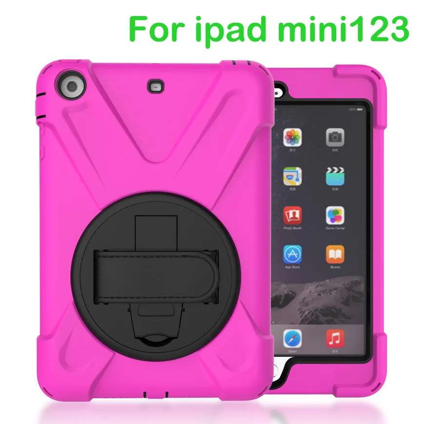 Чехол для Apple iPad mini2 mini3 mini1, Duty противоударный Гибридный Резина Прочный жёсткий защитный чехол Крышка+ подставка+ ремешок - Цвет: Rose-MN123-SDai