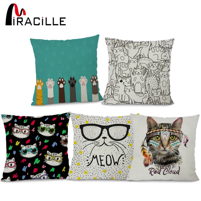Miracille Cotone Lino Piazza 18 "Del Fumetto Cute Cat Modello di Divano Coperte Miracille Cotone Lino Piazza 18 "Del Fumetto Cute Cat Modello di Divano Coperte