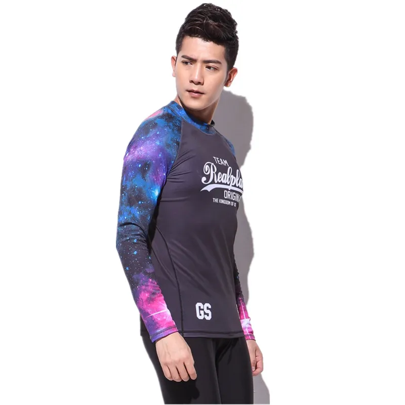 Gsou Snow Brand Surf Rash Guard Топы мужские с длинным рукавом пляжные плавательные рубашки солнцезащитные принты футболки для серфинга мужские топы для Гидрокостюма