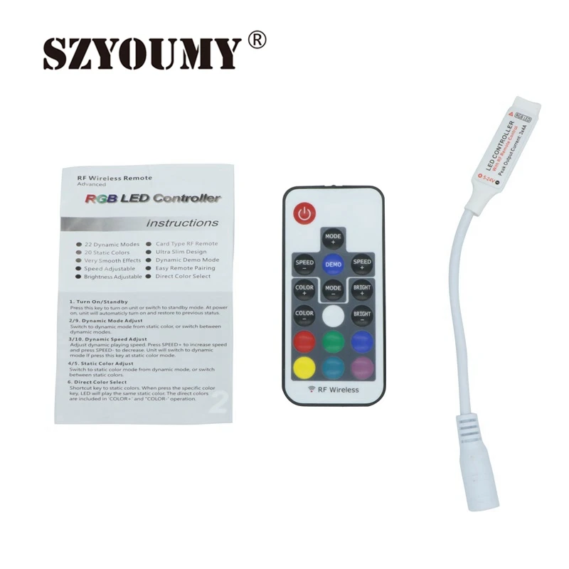

SZYOUMY 17 keys LED RGB Controller RF IR Remote RGB LED Wireless controller Advanced LED Controller Mini RF Remote