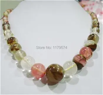 Charming Multicolored 6-14mm Watermelon Tourmaline Gems Round Beads Necklace