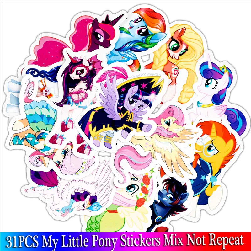 

31PCS Cute Cartoon Sticker Set For Children Travel Case Bicycle Fridge Laptop Kid Toy Anime Stickers Little Pony Sticker