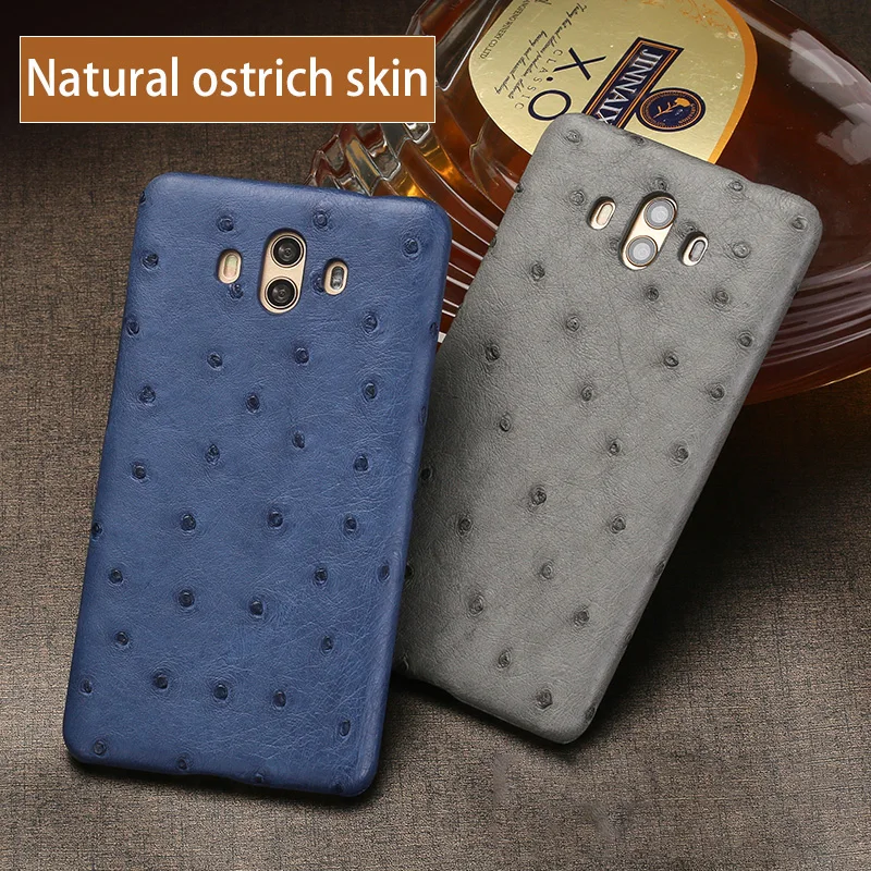 Natural Ostrich Skin Phone case For HUAWEI Mate 8 9 10 RS P9 P10 Lite P Smart Luxury Genuine Leather For Honor Note 10 7X cases