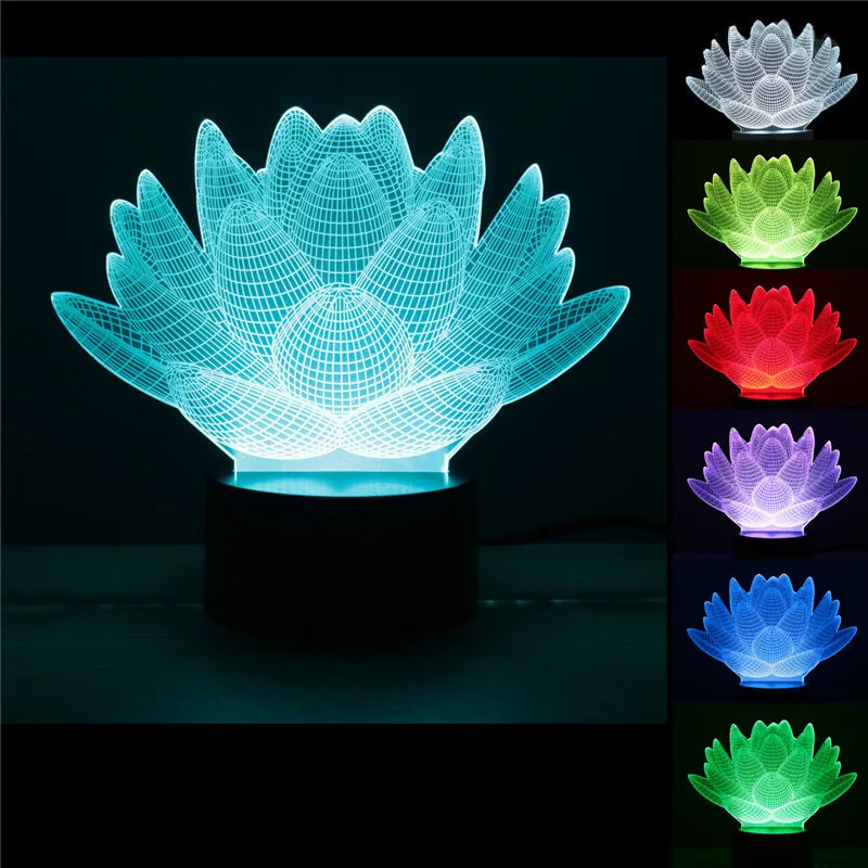 

Free shipping Personality Lotus Flower USB 3D Led Night Light 7Colors Changing Mood Desk Lamp Touch Button Kids Living/Bedroom 3