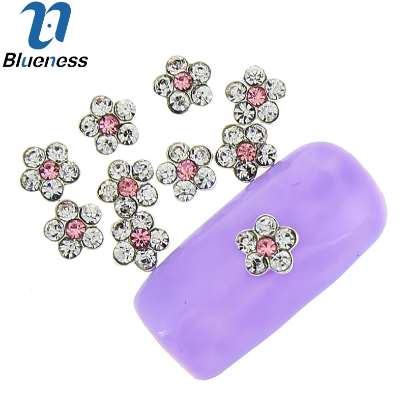 

10 Pcs/Lot Crystal Rhinestones For Nails Flower Design 3D Nail Art Decorations Glitter Alloy Pink Strass Manicure TN1744
