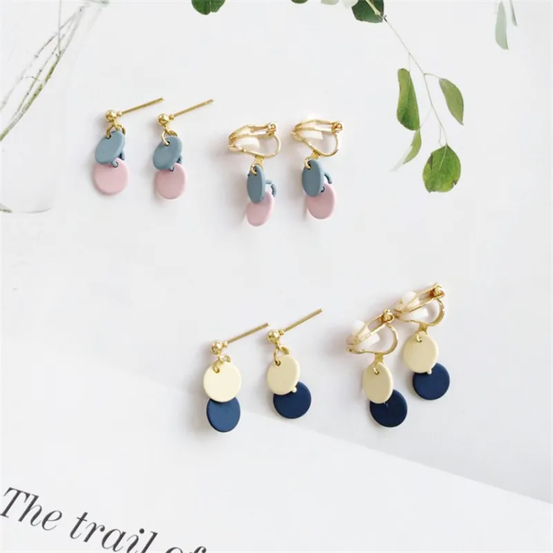

XEDZ Creative Korea Simple Original Mini Hit Color Small Round Earrings Wild Round Fashion Ladies Accessories Ear Clip Jewelry
