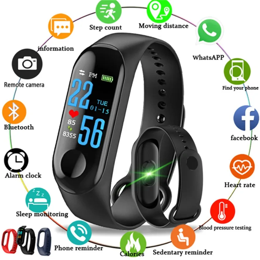 

M3 Smart Bracelet Fitness Tracker VS M3 Plus Smart Watch Heart Rate Monitor PK Mi Band 3 Waterproof Smart Wristband