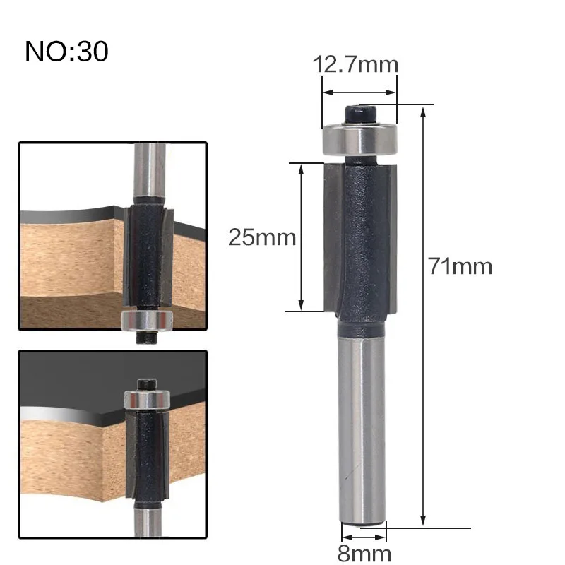 1 шт. 8 мм хвостовик древесины фрезы прямой концевой фрезы триммер очистки заподлицо отделка угловая круглая бухта коробка биты инструменты фрезерные Cutte - Длина режущей кромки: NO30