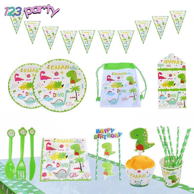 

Dinosaur Theme Tableware Birthday Party Decoration Kids plate Cups hats Tablecloth Balloon Flag Straw Party Supplies